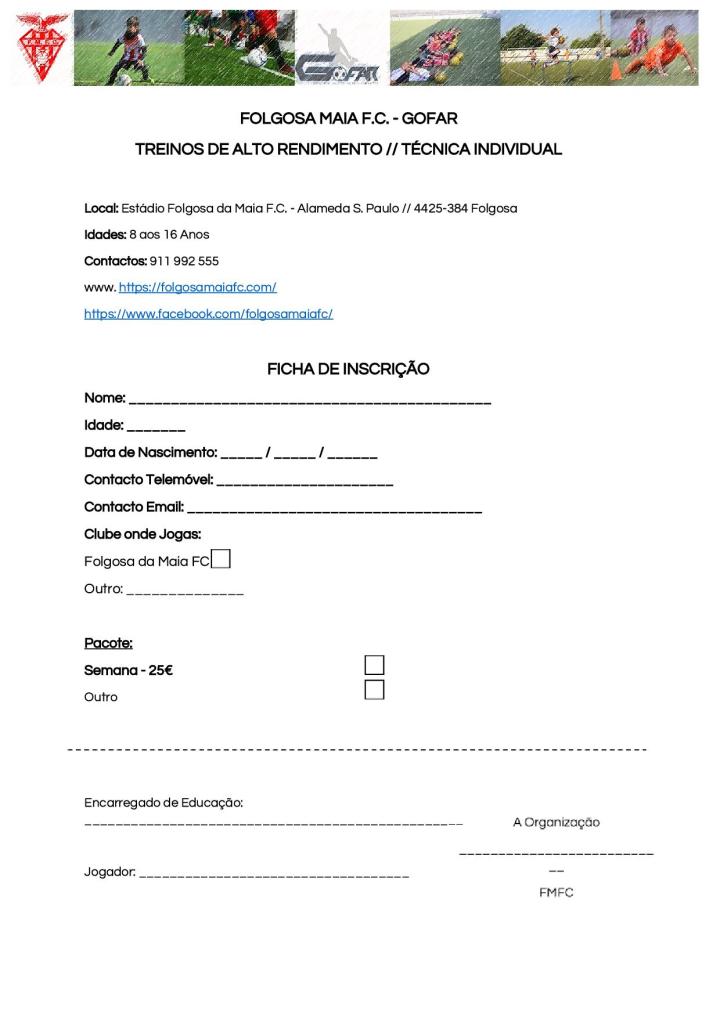 Ficha Inscrição - Treinos Alto Rendimento