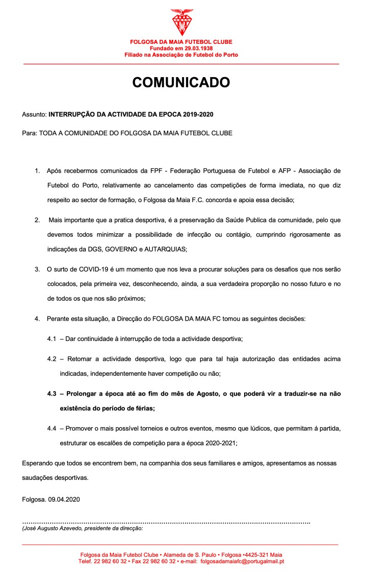 Fim de Epoca 2020 presidente